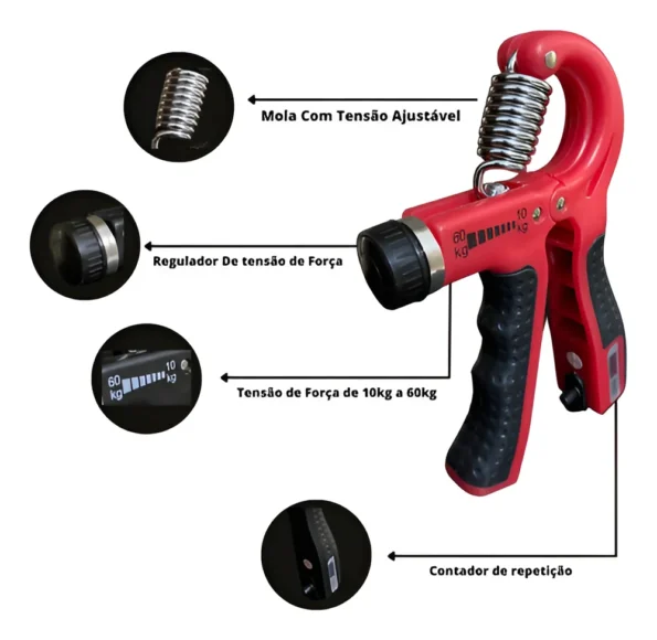 hand grip para antebraço ajustavel c contador 10kg – 60kg cor vermelho 2