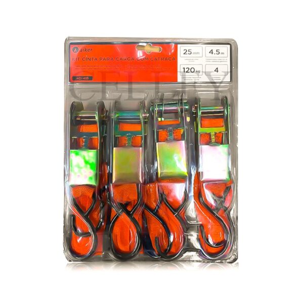 kit cinta para carga com catraca 25mm 4.5m 120kg 4 unidade
