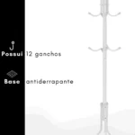 mancebo cabideiro chão pé bolsa casaco chapéu 12 ganchos cor branco mb-10b (1)