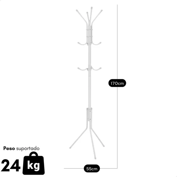 mancebo cabideiro chão pé bolsa casaco chapéu 12 ganchos cor branco mb-10b (5)