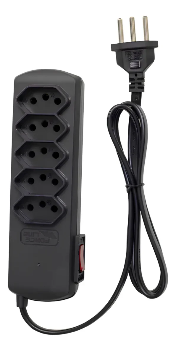 filtro de linha 0,8m 10a tripolar preto 5 tomadas forceline cod0060500124 1