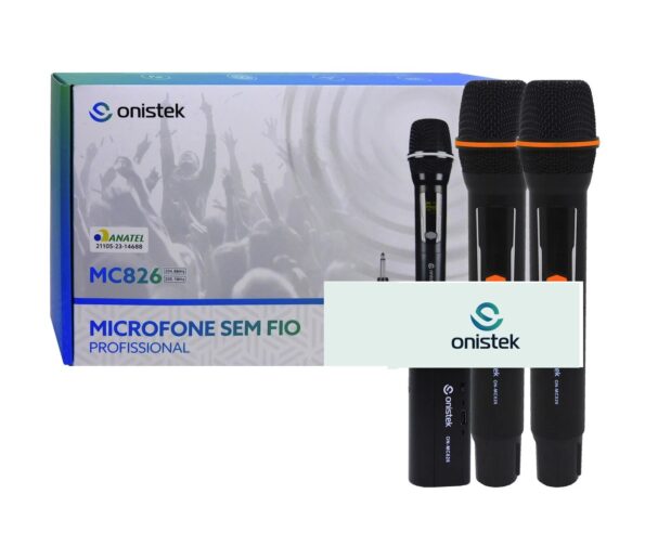 kit 2 microfones sem fio vhf dinâmico recarregável tela cor preto mc826 2