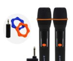 kit 2 microfones sem fio vhf dinâmico recarregável tela cor preto mc826 2