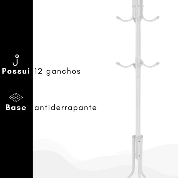 mancebo cabideiro chão pé bolsa casaco chapéu 12 ganchos cor branco mb-10b (4)