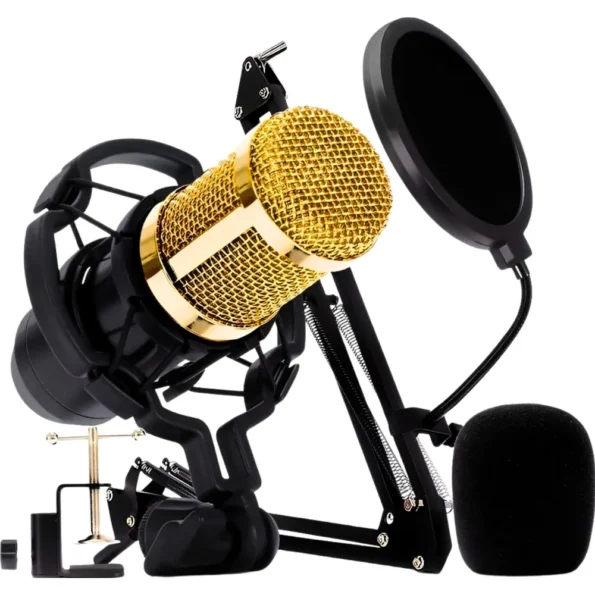 microfone condensador knup, com braço articulado e shock mount kp-m0010 1