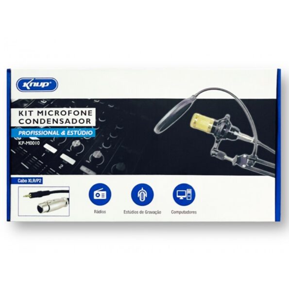 microfone condensador knup, com braço articulado e shock mount kp-m0010 2