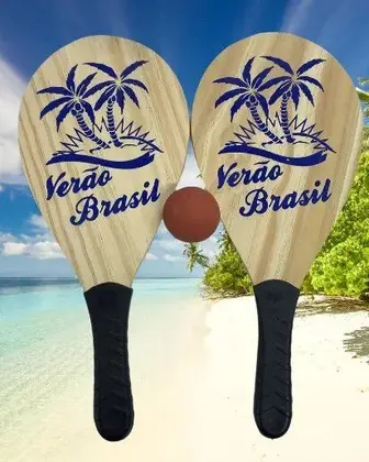 raquete de frescobol madeira 2 raquetes com bola e sacola ref 065 2