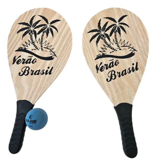 raquete de frescobol madeira 2 raquetes com bola e sacola ref 065
