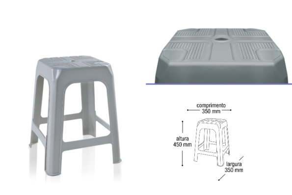 banqueta banco plastico cinza bclpm arqplast 350 x 350 x 450 mm