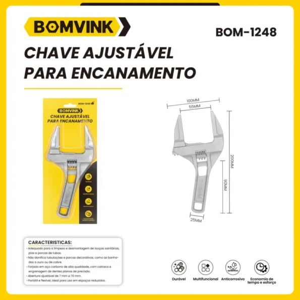 chave inglesa boca ajustável 70mm chave hidraulica prateado bom-1248 2