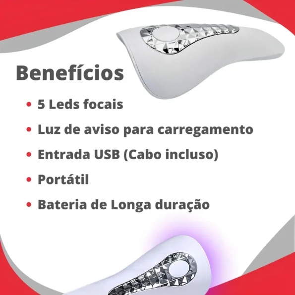mini cabine unha leduv portátil usb 5 lampadas 18w branco oih-5180 3