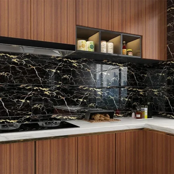 papel adesivo para parede 30x60cm preto ouro 1