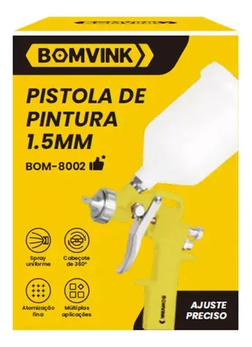 pistola alta pressão pintura profissional automotiva 600ml bom-8002