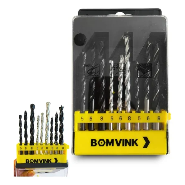 kit jogo 9 brocas metal concreto madeira videa p furadeira bom-5001 3