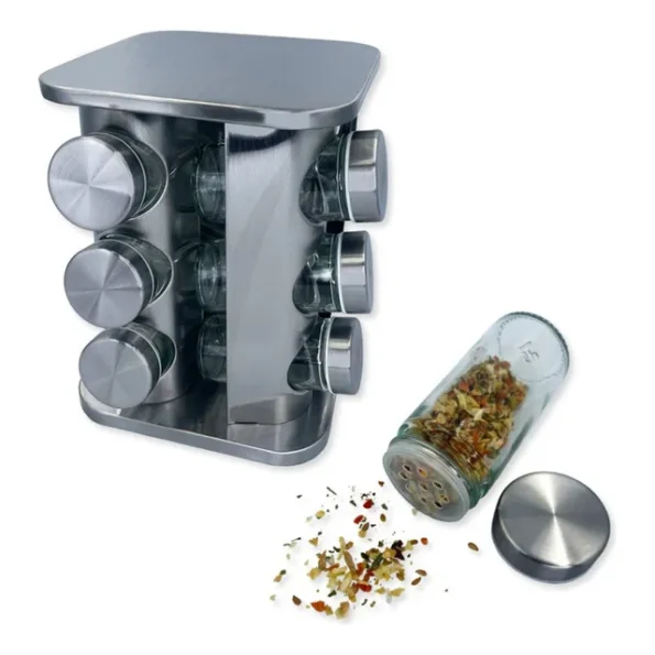 porta tempero e condimentos giratório 360 inox 12 potes oasis market oih-2661
