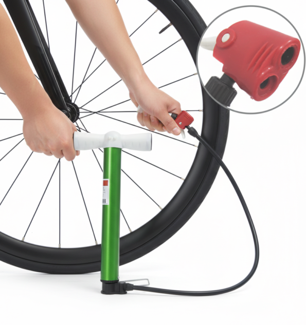 bomba manual de encher pneu bicicleta moto bolas inflaveis verde try-9480
