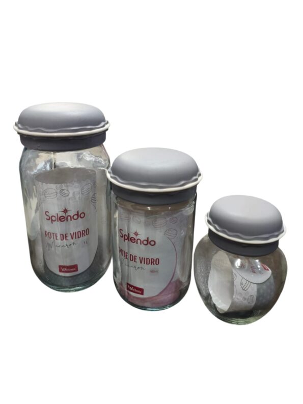 conj 3 potes de vidro 1litro 600ml e 240ml wx08860 wg09646 wx08859 cinza