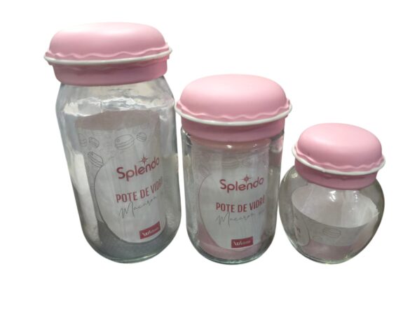 conj 3 potes de vidro 1litro 600ml e 240ml wx08860 wg09646 wx08859 rosa