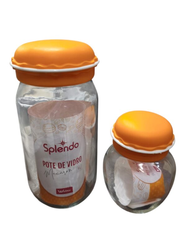 conj de pote de vidro 1l 18x7cm e 240ml 10x6cm splendo wx08860 wg09646 laranj