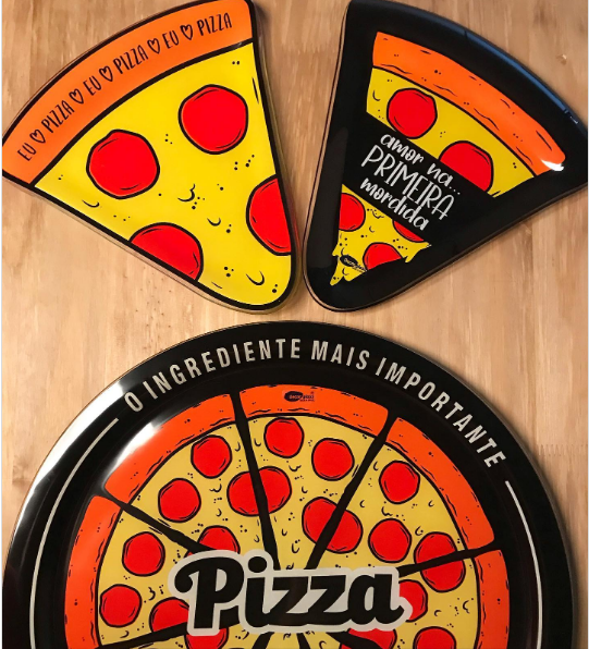 conjunto exclusivo para pizza decorglass – prato 40cm + 2 pratos fatia -queima