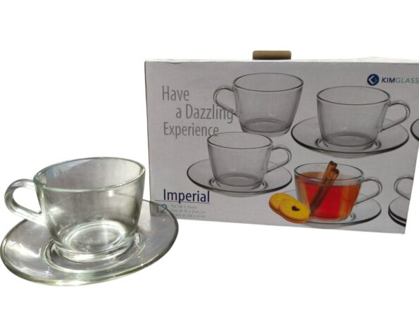 conjunto xicara cha vidro transparente liso 12 pcs (c pires) vd61