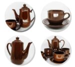 conjunto xicara combule em ceramica brown 12pçs ud694