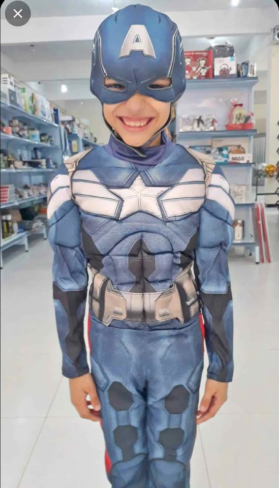 fantasia infantil luxo capitão america herói musculo acolchoado de 6 a 8 anos
