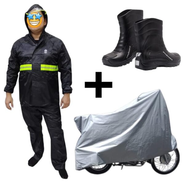 kit chuva 3 em 1 capa para motoqueiro, bota e capa de moto