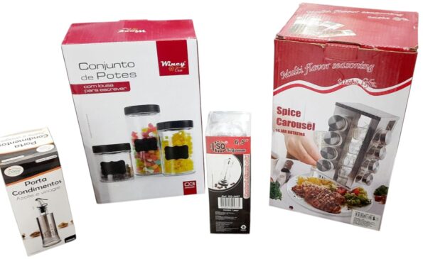 kit decor cozinha organizador 16 temperos + jogo potes black label