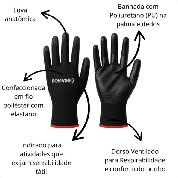 luva multitato epi segurança proteção pu preto serviços bom-7105 1