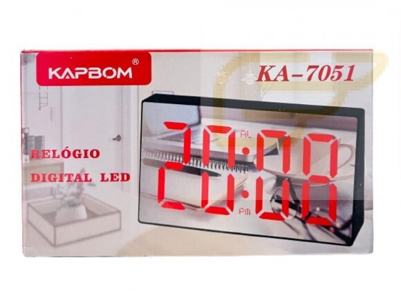 relógio de mesa kapbom led espelho alarme cor preto 7 ka-7051 3