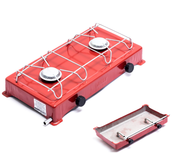Fogão Portátil Camping Duas Bocas A Gás Vermelho 0626